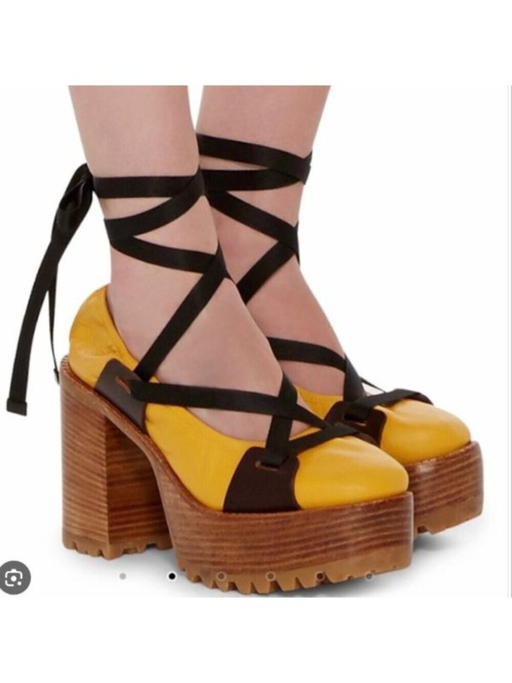 Marni Chunky Lace Up Ballet Platform Heels Yellow Black EU 40 / US Womens 9.5 10